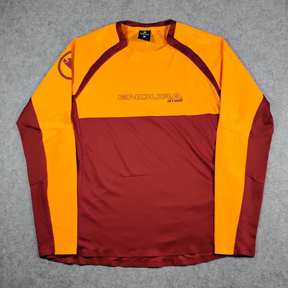 Endura MT500 Burner L/S Jersey II Mens Medium Orange Burgundy MTB Cycling E3184